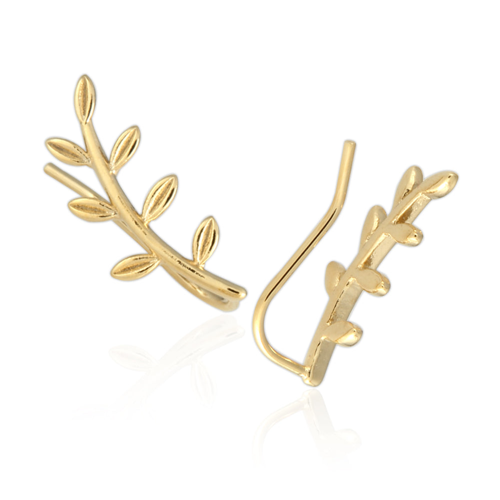 Olive Leaf Ear Climbers Cuff Crawler Earrings