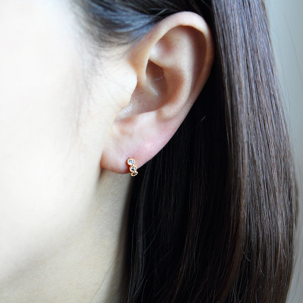 8 mm_CZ Huggie Tiny Hoop Earrings 14K Gold Plated