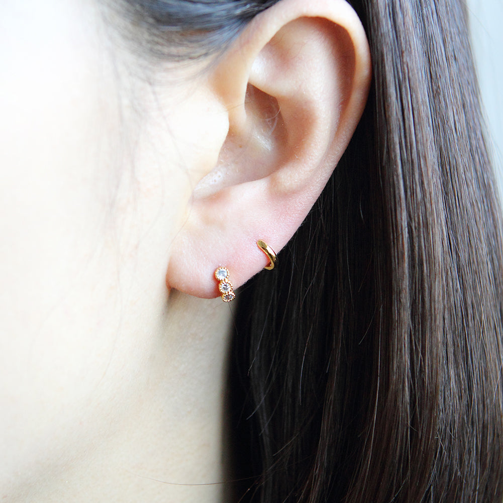 8 mm_CZ Huggie Tiny Hoop Earrings 14K Gold Plated