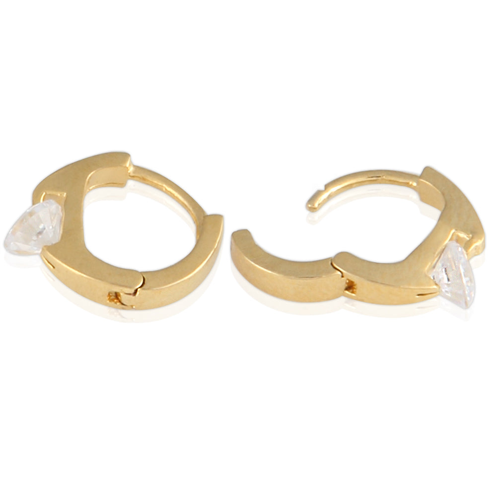 10 mm_ Cubic Zirconia Huggie Hinge Earring 14K Gold Plated