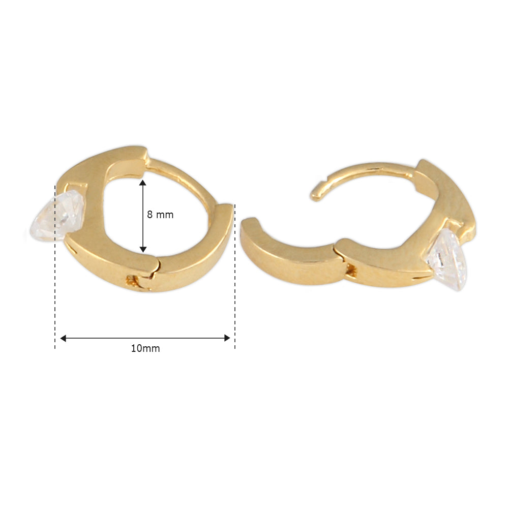 10 mm_ Cubic Zirconia Huggie Hinge Earring 14K Gold Plated