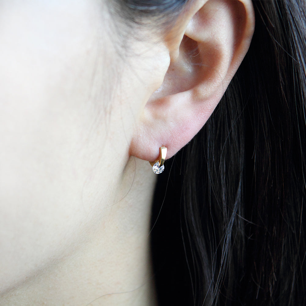 10 mm_ Cubic Zirconia Huggie Hinge Earring 14K Gold Plated