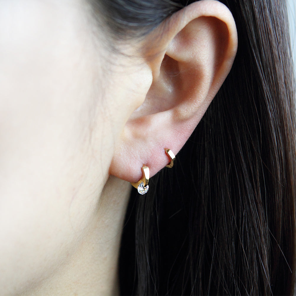 10 mm_ Cubic Zirconia Huggie Hinge Earring 14K Gold Plated