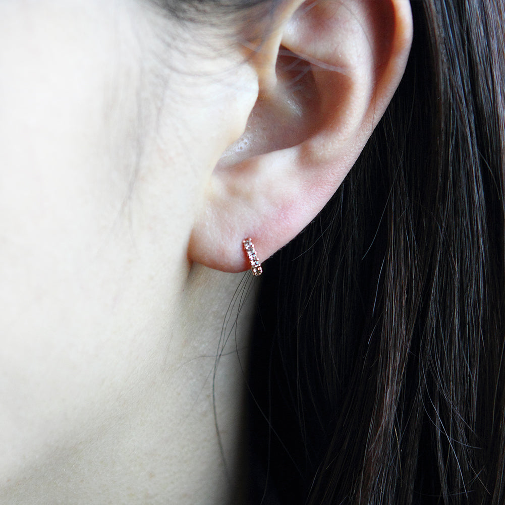 9 mm_Cubic Zirconia Small Hoop Huggie Earrings 14K Gold Plated