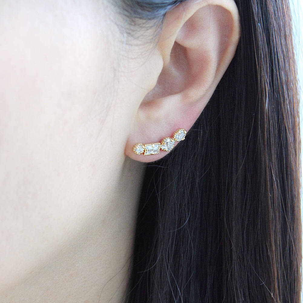 Geometric CZ Ear Climbers Cuff Crawler Earrings