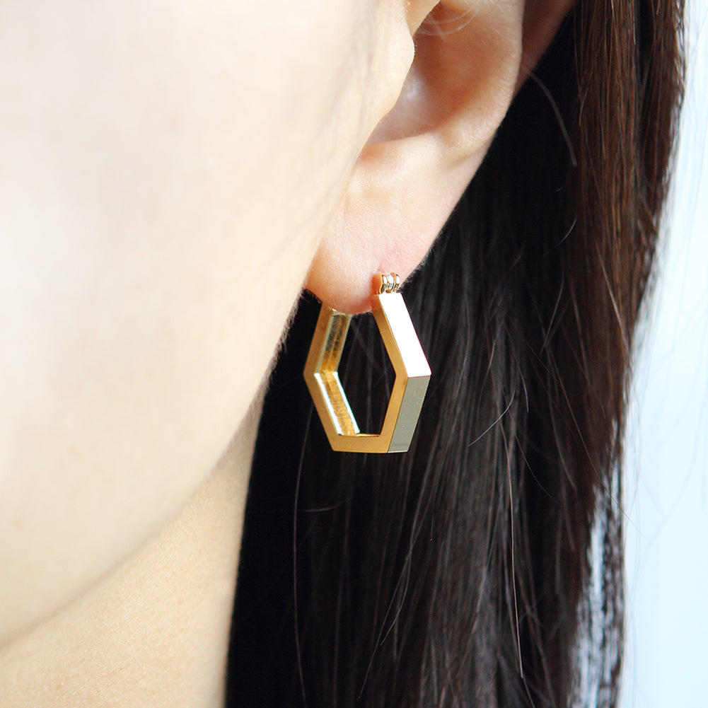 Thick hexagon Huggie Hoop Earrings