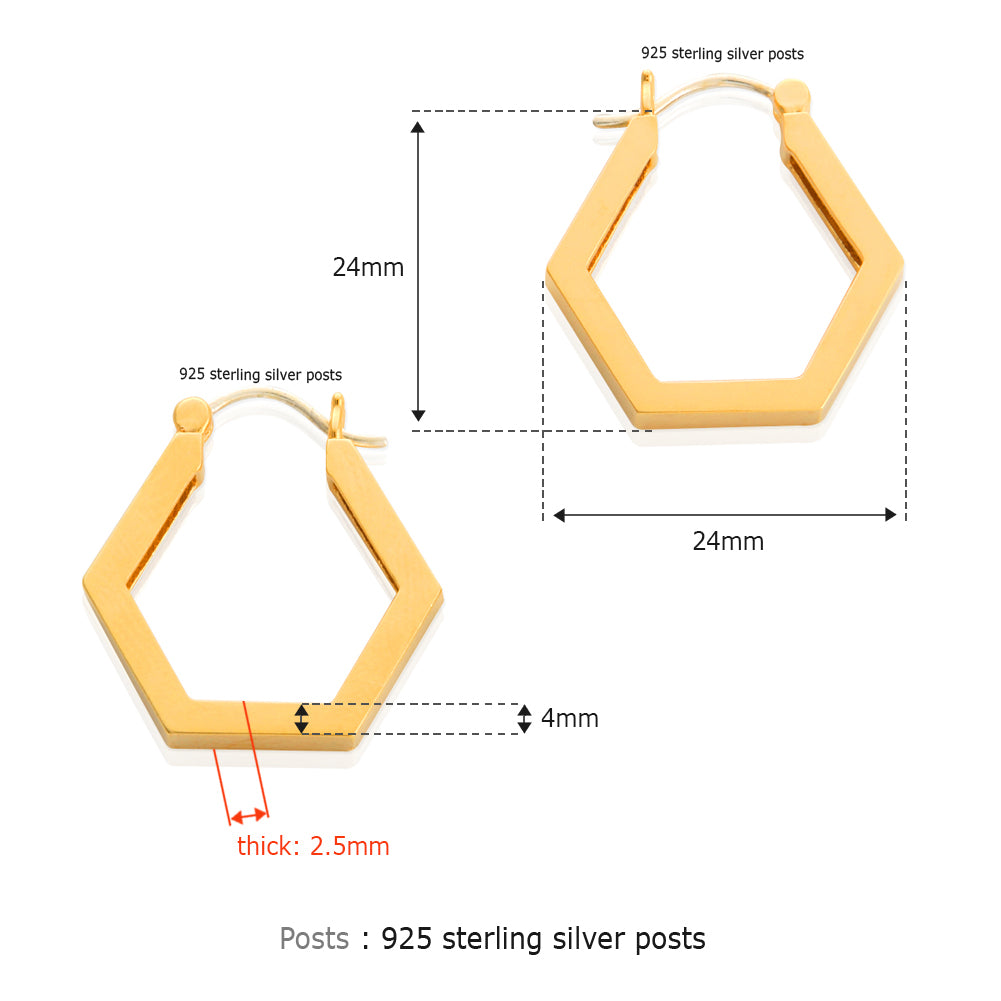 Thick hexagon Huggie Hoop Earrings