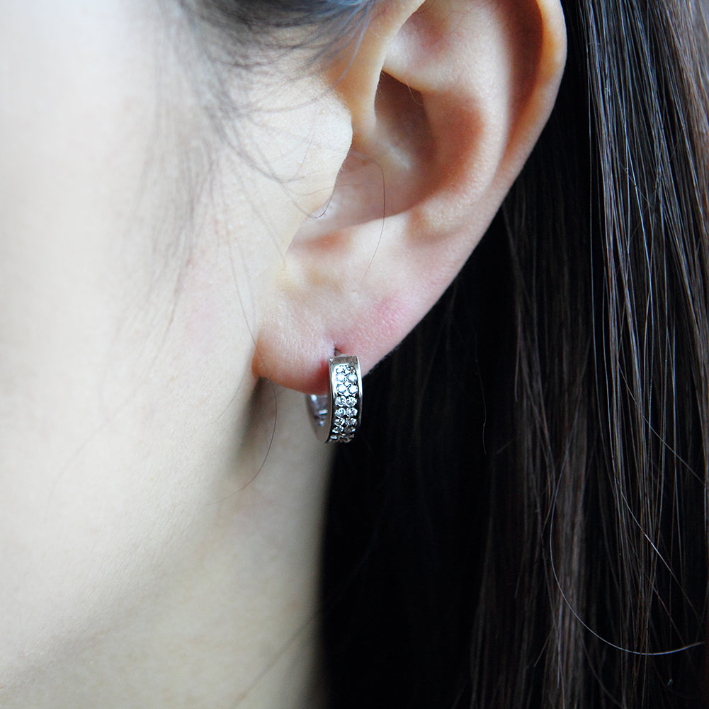 13 mm_Double Line CZ Hoop Earrings 14K Gold Plated