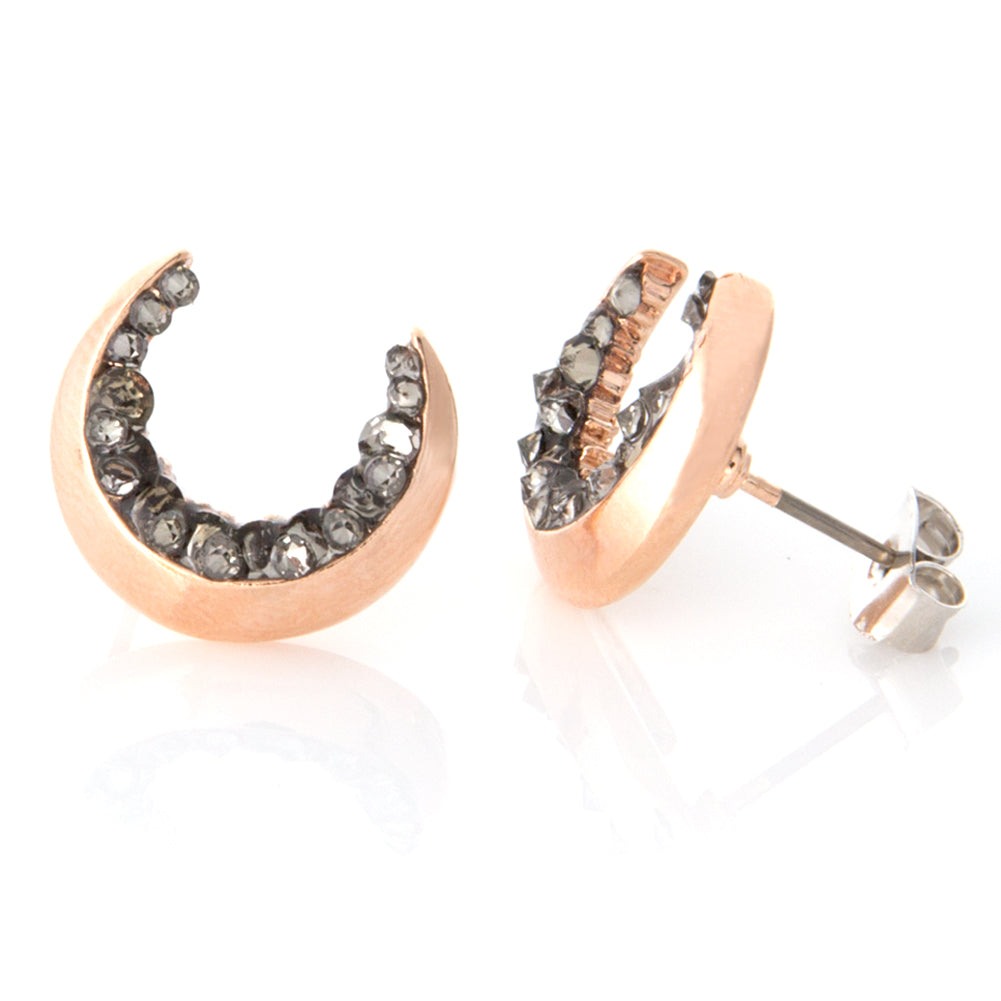 Crescent Moon and Black CZ Earrings / Moon earrings