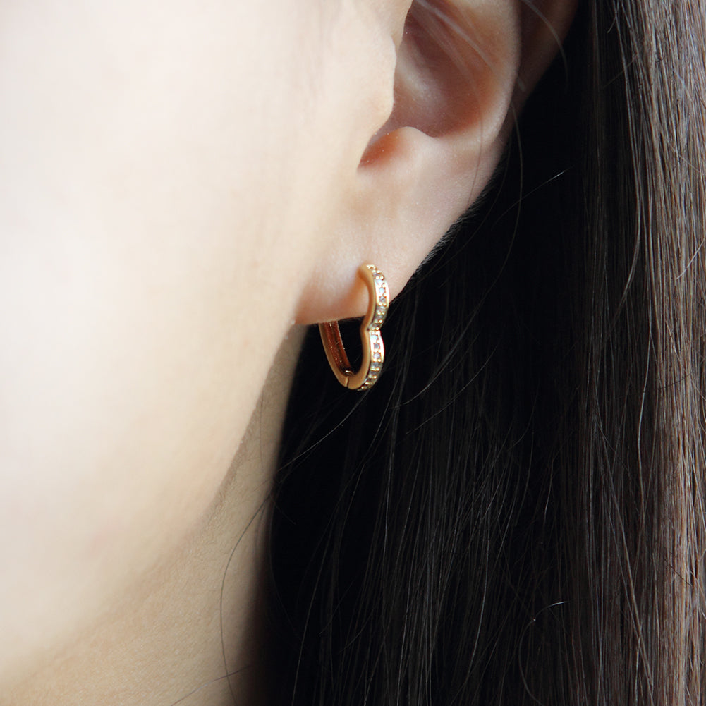 CZ Heart Shape Huggie Hoop Earrings