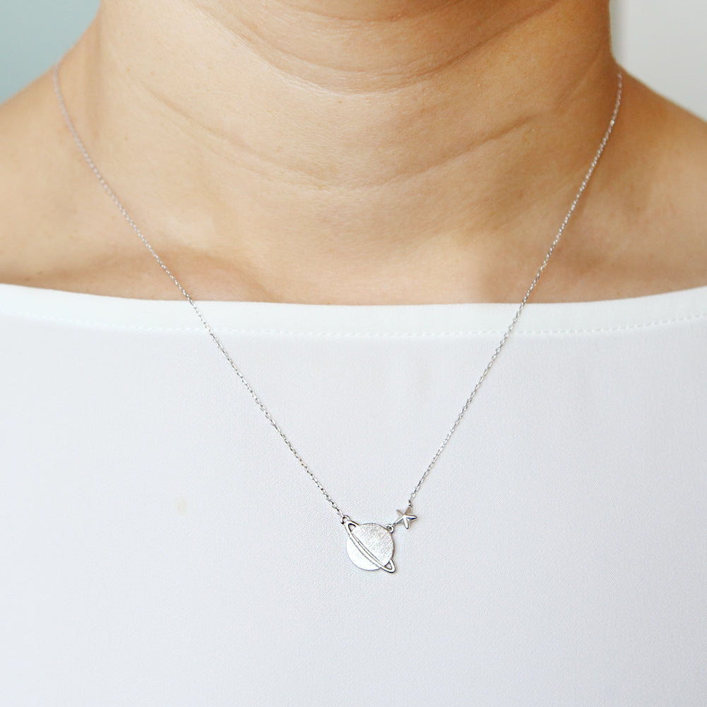 925 Sterling Silver Planet and Star Necklace