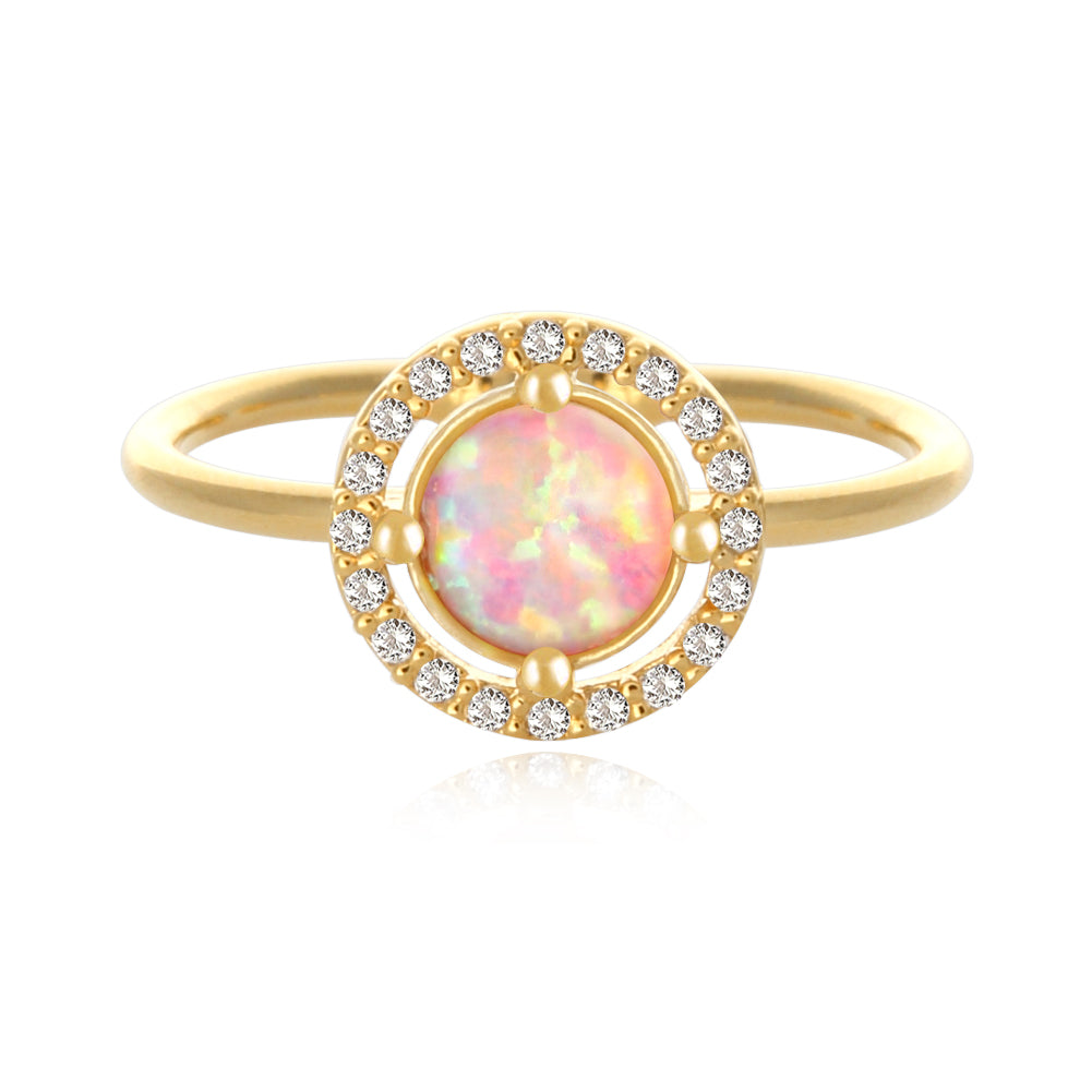 Round Created Opal and CZ Adjustable Ring