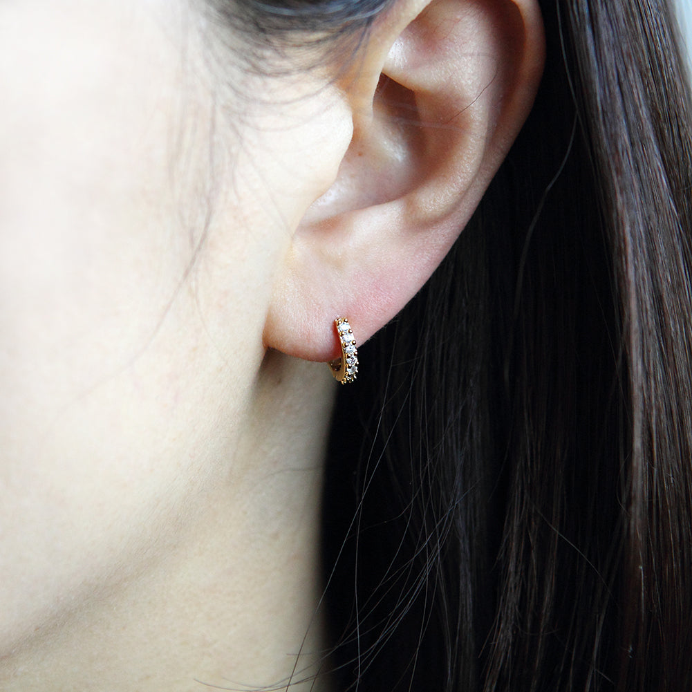 11 mm_Cubic Zirconia Small Hoop Huggie Earrings 14K Gold Plated