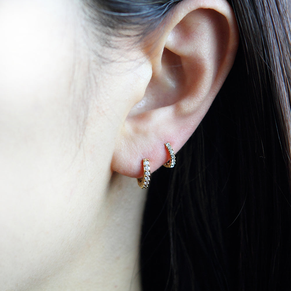 11 mm_Cubic Zirconia Small Hoop Huggie Earrings 14K Gold Plated