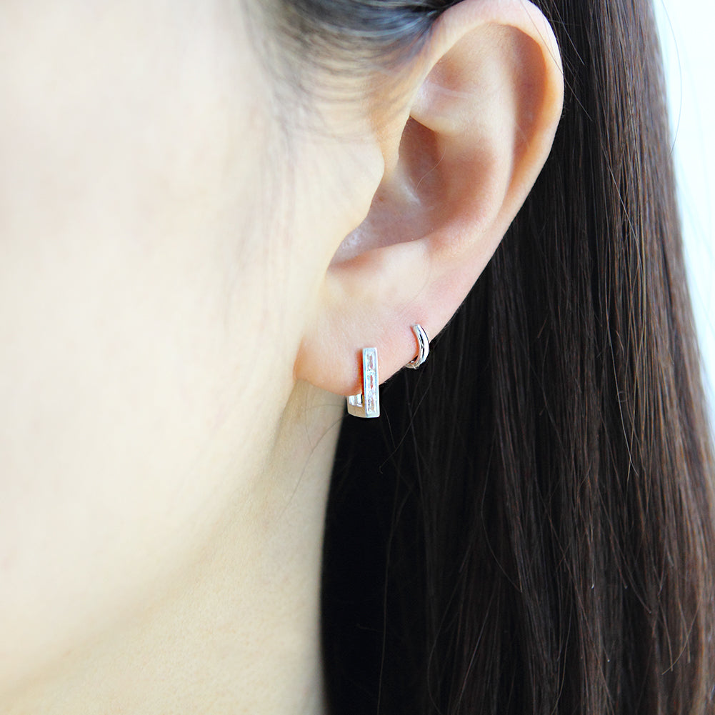 Square Huggie Hoop Earrings in 925 Sterling Silver