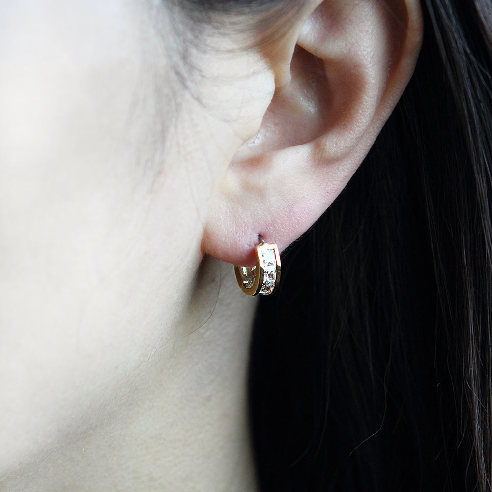 13 mm_Princess Cut CZ Hoop Huggie Earrings