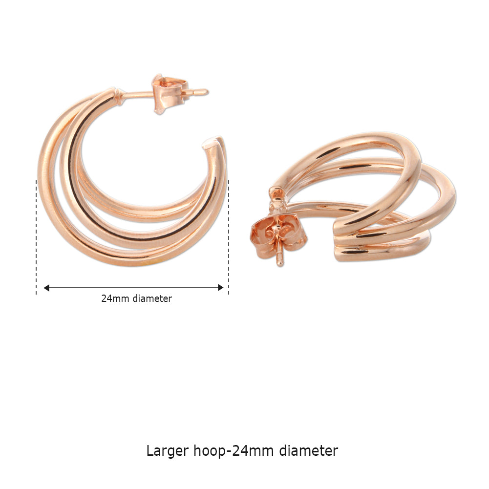 24MM Split Huggie Earrings | Triple Hoop Earrings