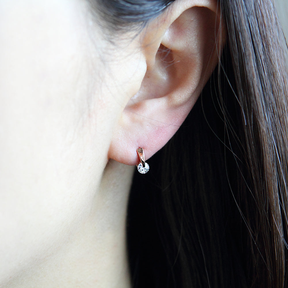 10 mm_ Cubic Zirconia Huggie Hinge Earring 14K Gold Plated