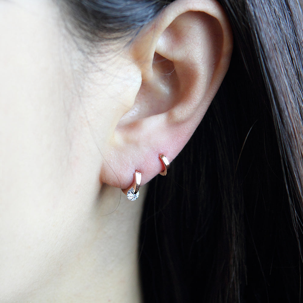 10 mm_ Cubic Zirconia Huggie Hinge Earring 14K Gold Plated