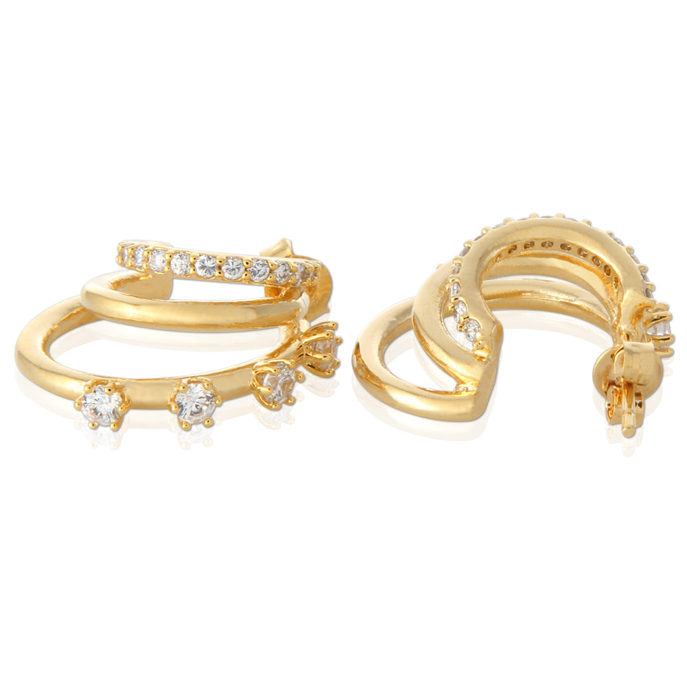 CZ Split Huggie Earrings | Triple Hoop Earrings
