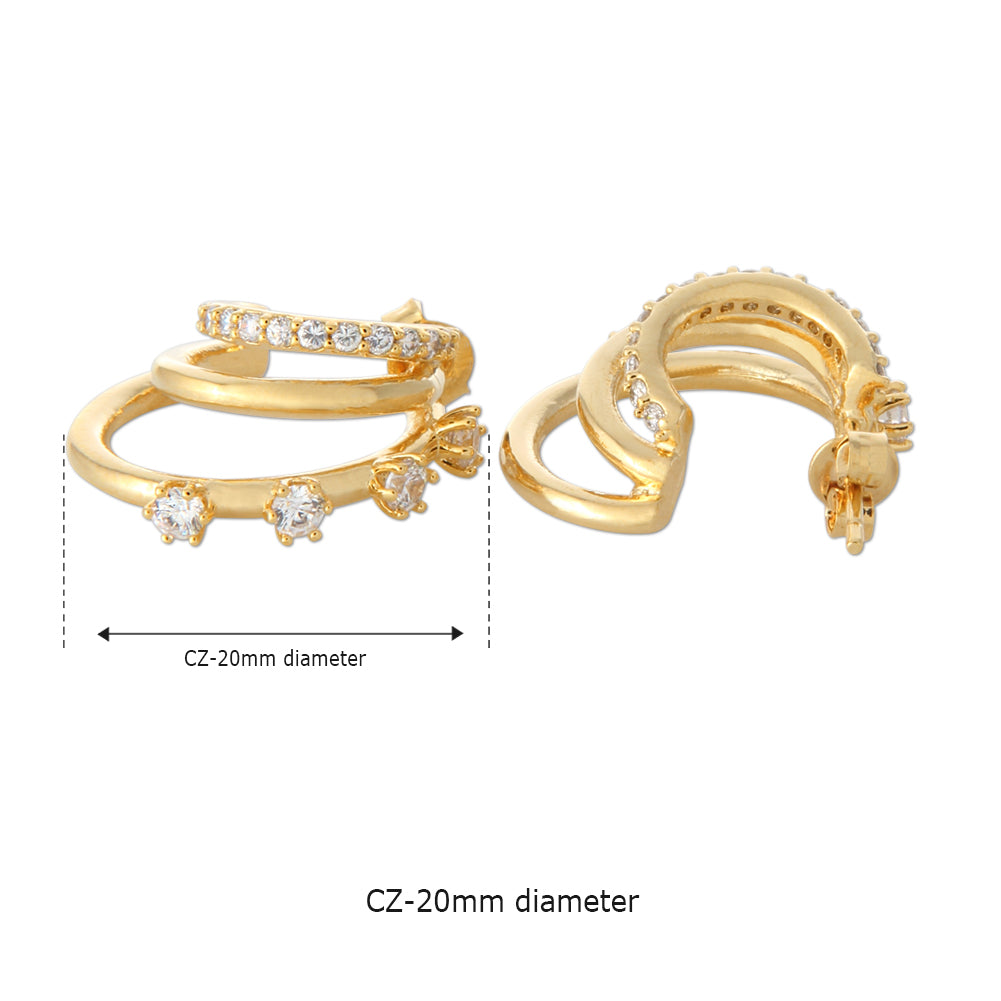 CZ Split Huggie Earrings | Triple Hoop Earrings