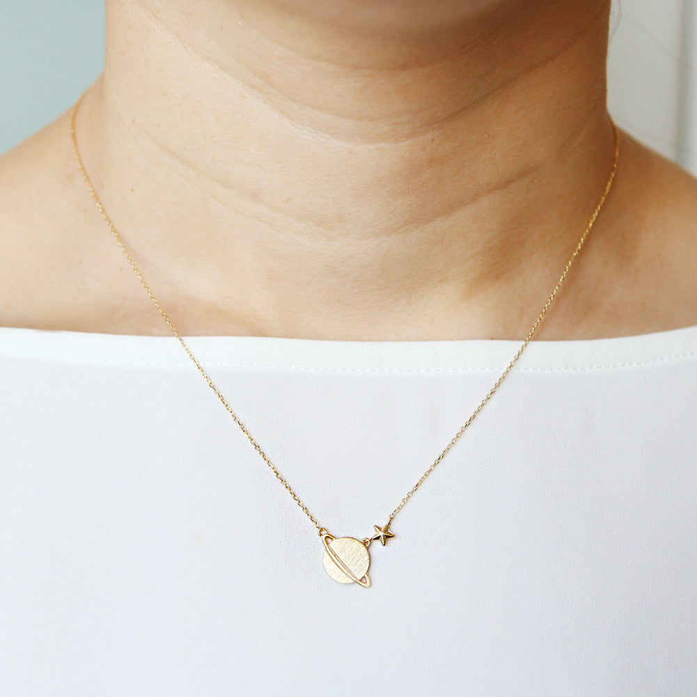 925 Sterling Silver Planet and Star Necklace