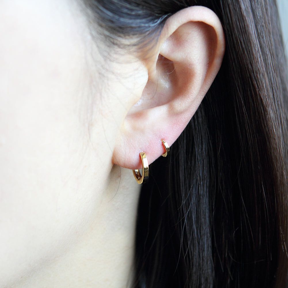 8 mm_ Plain Huggie Hoop Earrings 14K Gold Plated