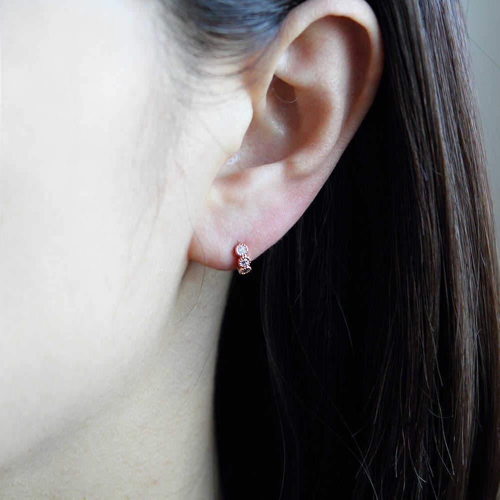 8 mm_CZ Huggie Tiny Hoop Earrings 14K Gold Plated