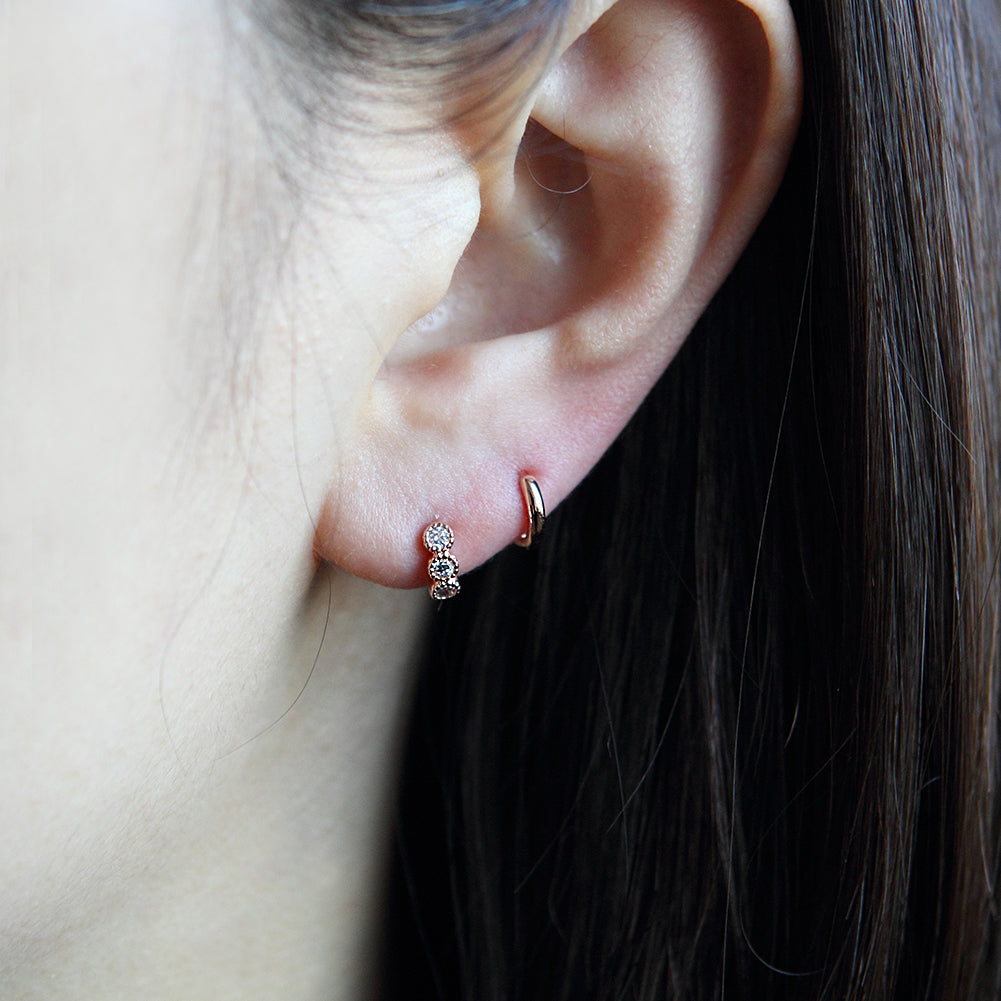 8 mm_CZ Huggie Tiny Hoop Earrings 14K Gold Plated