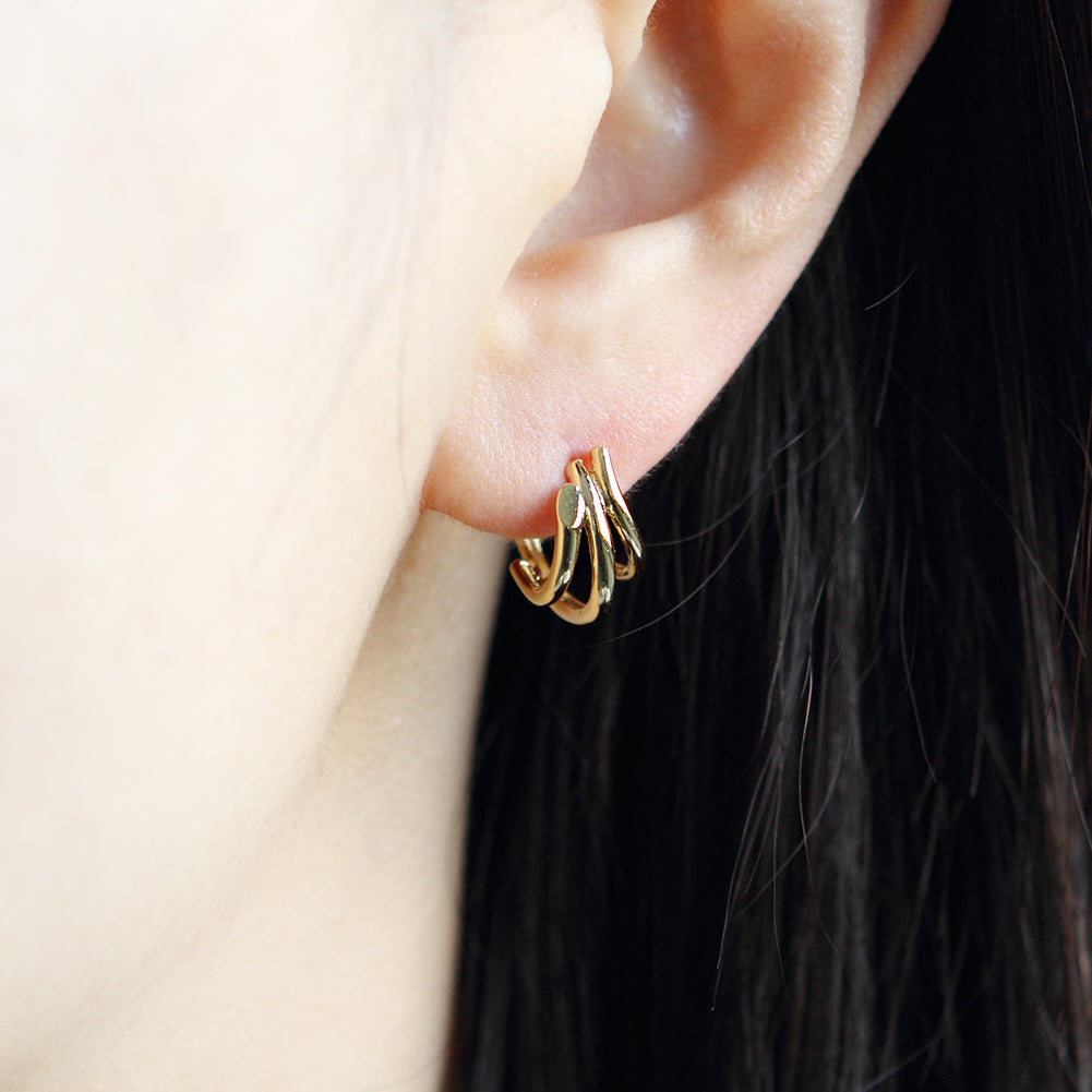 15MM Split Huggie Earrings | Triple Hoop Earrings