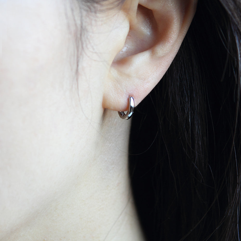 10mm_Simple Ring Huggie Small Hoop Earrings 14K Gold Plated