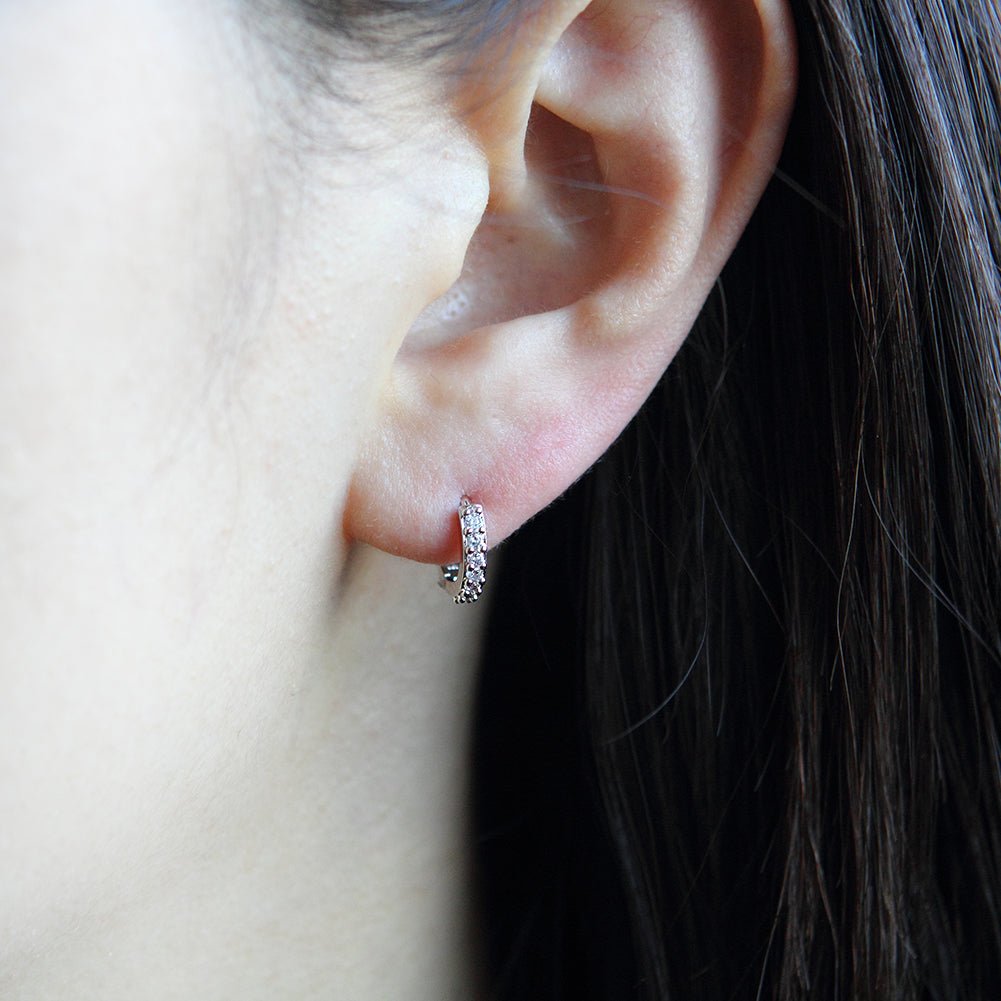 11 mm_Cubic Zirconia Small Hoop Huggie Earrings 14K Gold Plated