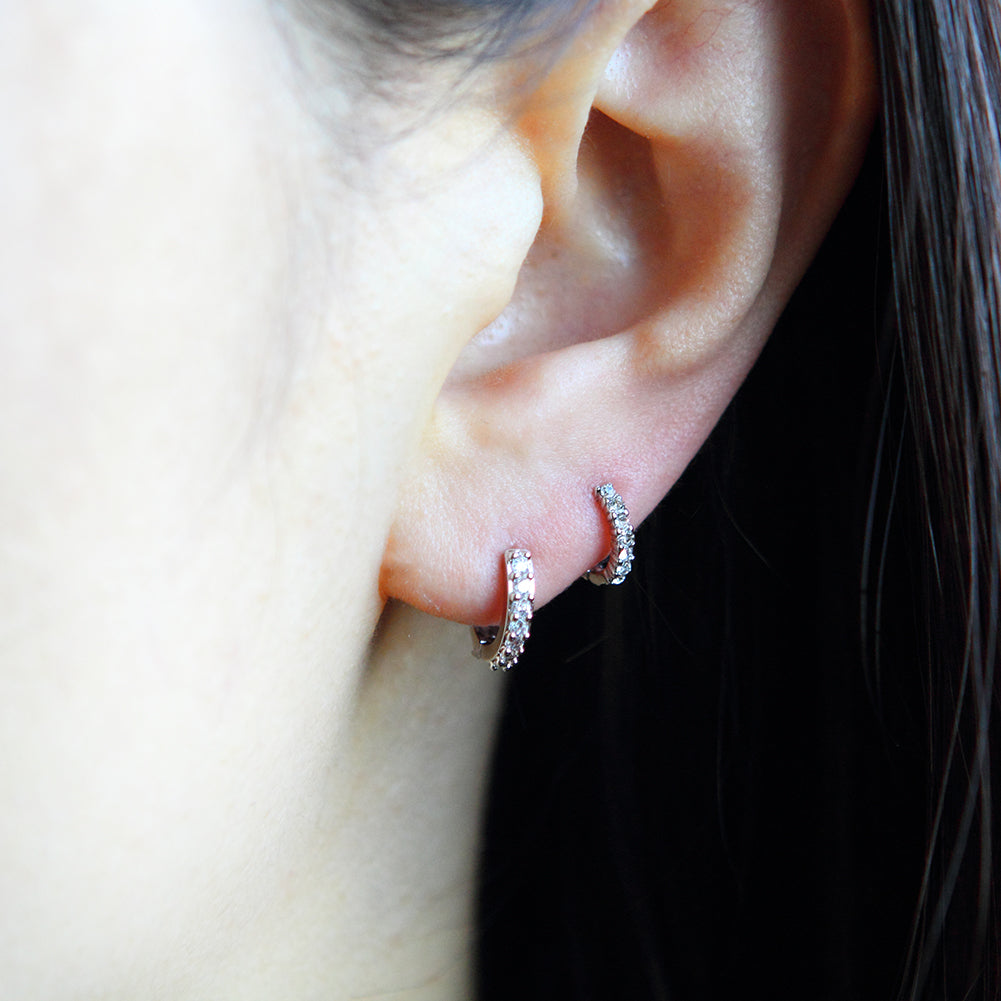 11 mm_Cubic Zirconia Small Hoop Huggie Earrings 14K Gold Plated