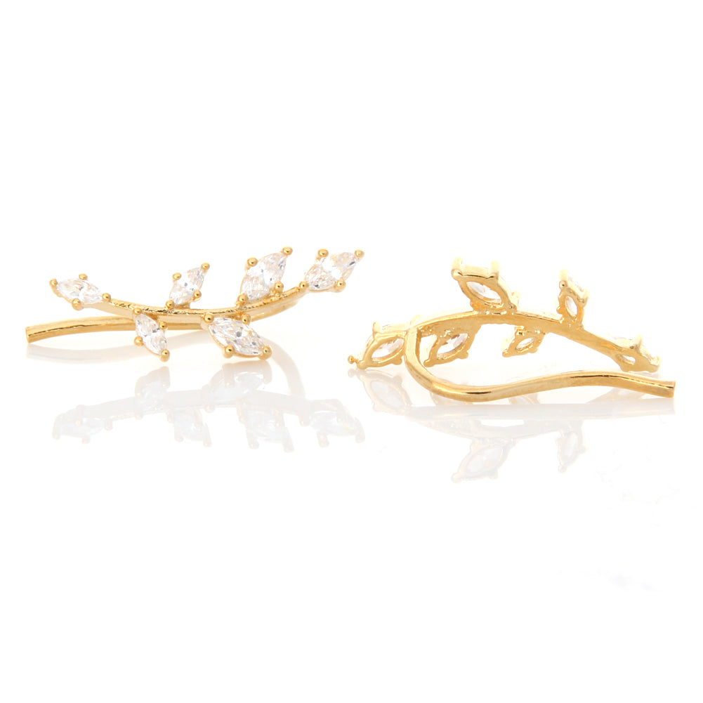 CZ Leaf Ear Climbers Cuff Crawler Earrings