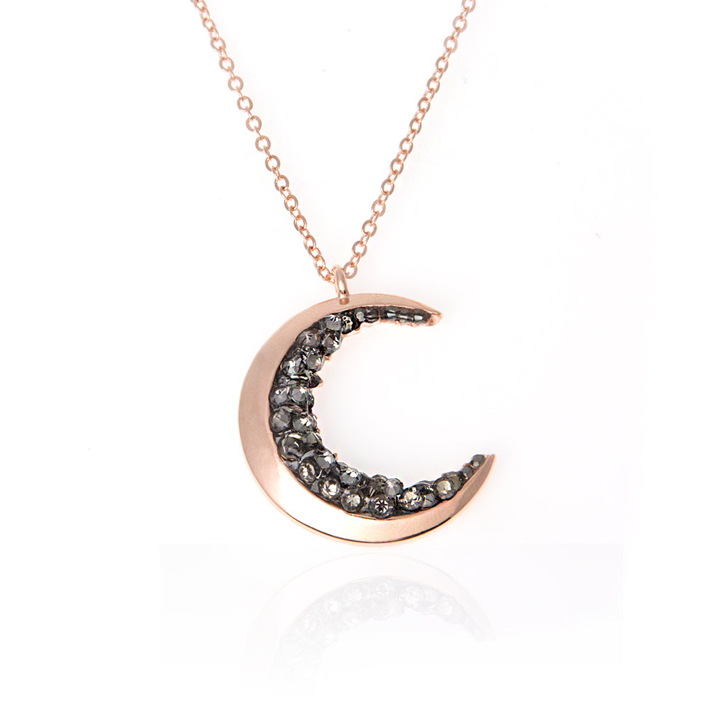 Crescent Moon and Black CZ Necklace