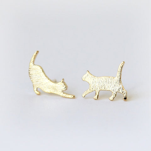 CZ Cat and Fish Earrings