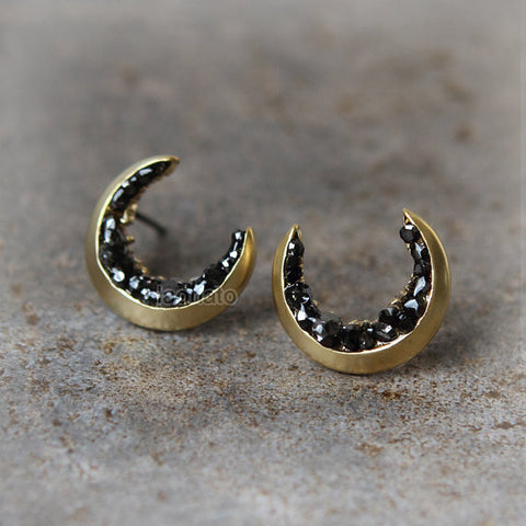 No.2 Crescent moon and tiny star Earrings with CZ