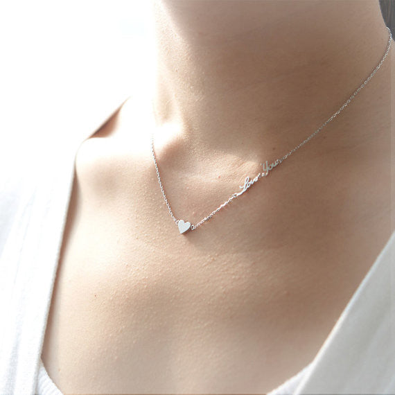 Tiny heart and Love You Necklace in silver
