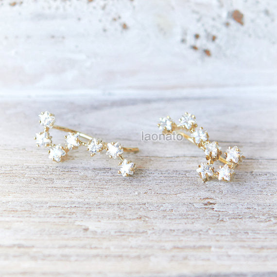 Big Dipper Ear Climber, ear cuff - Crystal stars