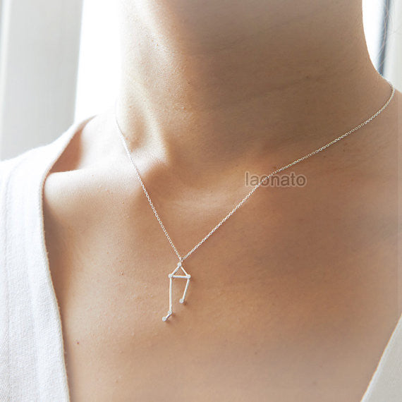 Zodiac Charm Necklace, Chain Choker, Libra Zodiac Sign, Sterling