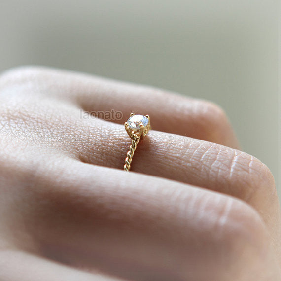 CZ twisted ring in gold plated sterling silver