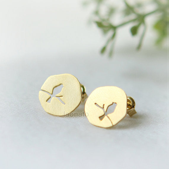 Bird on a Branch Disc earrings