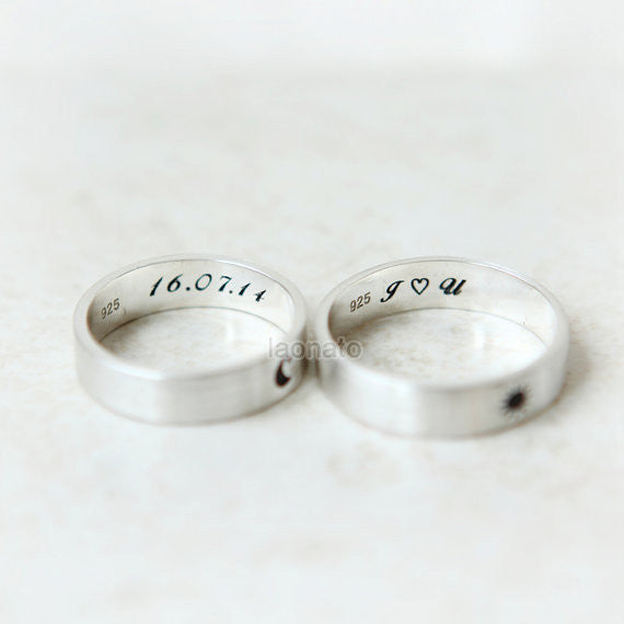 Sun and Moon Ring in sterling silver, Couple Rings - Custom Personalized Initial Ring