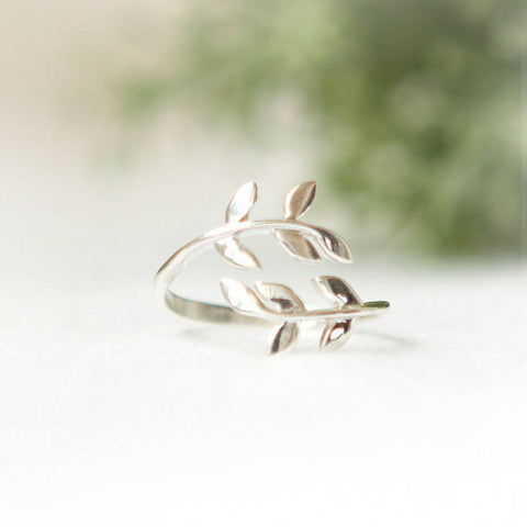Double leaf ring in sterling silver, personalized ring