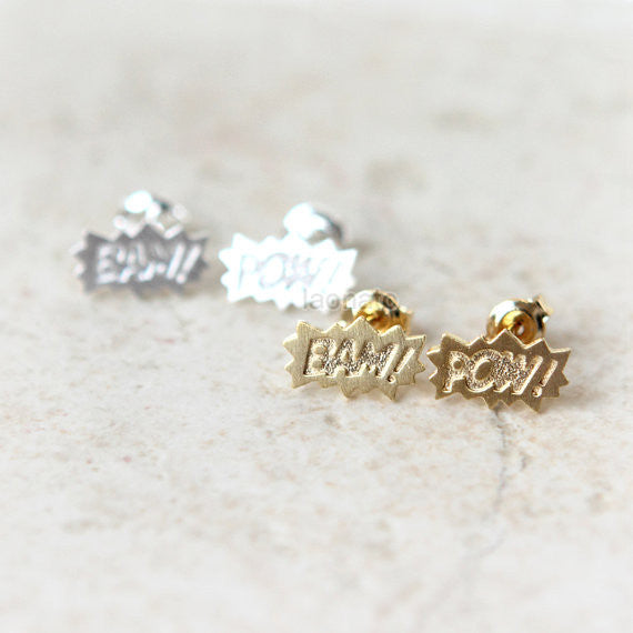 Comic Book Earrings, BAM POW studs