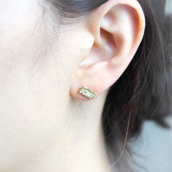 Comic Book Earrings, BAM POW studs