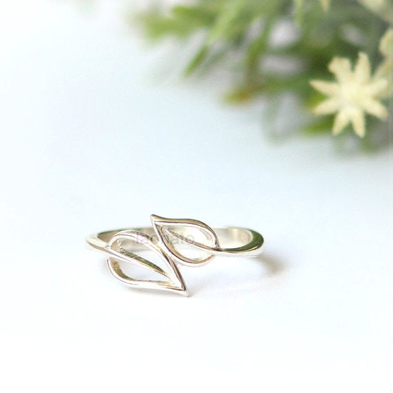 Double leaf ring in sterling silver, personalized ring