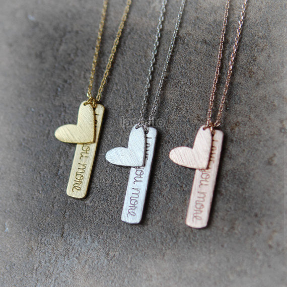 Heart and Love you more Bar Necklace