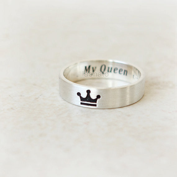 Crown Ring for KING and QUEEN / Custom Personalized Ring, couples ring