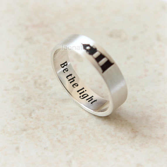 Personalized Vertical Lighthouse Ring in 925 sterling silver/ initials, date, words